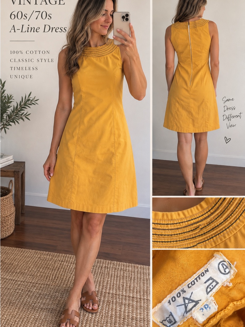 Vintage chic Mustard Yellow A-Line Cotton Dress